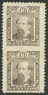 ARGENTINA: GJ.110PH, 1889 10c. Avellaneda, Vertical PAIR IMPERFORATE BETWEEN, Superb! - Used Stamps