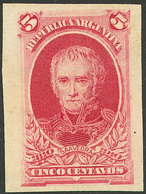 ARGENTINA: GJ.305, 1910 5c. Saavedra IMPERFORATE Variety (with Watermark), Mint Without Gum, VF And Rare! - Gebraucht