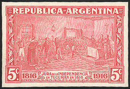 ARGENTINA: GJ.403, 1915 5c. Declaration Of Independence, ESSAY Of An Unadopted Design, Large Size (36.5 X 25 Mm), Red, E - Gebruikt