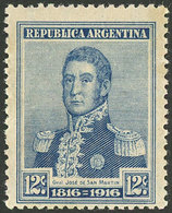 ARGENTINA: GJ.405, 1916 12c. Centenary Of Independence With VERTICAL Honeycomb Wmk, Mint Lightly Hinged, Very Fine Quali - Gebruikt