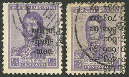 ARGENTINA: GJ.423, 2 Used Examples, Cancelled By Typographed Impression + Postal Cancel, The Letter Impression Originate - Gebraucht