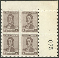 ARGENTINA: GJ.459CD, Block Of 4 With Labels At Right, Light Crease In The Right Border Else Excellent, Very Nice! - Gebraucht