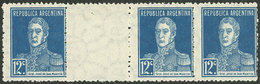 ARGENTINA: GJ.569EV, 1923 12c. San Martín, Horizontal GUTTER PAIR, Excellent Quality! - Used Stamps