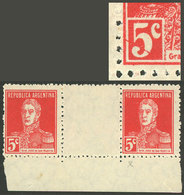 ARGENTINA: "GJ.599EVv, Horizontal GUTTER PAIR, The Right Stamp With VARIETY: "small Diagonal Line Over The 5", Excellent - Gebraucht