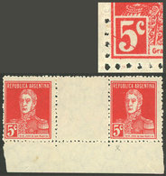 ARGENTINA: "GJ.599EVv, Horizontal GUTTER PAIR, The Right Stamp With VARIETY: "small Diagonal Line Over The 5", Excellent - Usati