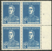 ARGENTINA: GJ.601a, Block Of 4, The Right Stamps With DOUBLE IMPRESSION Variety, VF Quality! - Gebraucht