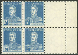 ARGENTINA: GJ.601CD, Block Of 4 WITH LABELS AT RIGHT, Mint And Of Excellent Quality (the Bottom Stamps Are MNH), Rare! - Usati
