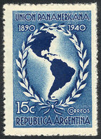 ARGENTINA: GJ.839, 1940 Panamerican Union 50 Years, PROOF In Steel Blue, PERFORATION 13 X 13½, Printed On Opaque White P - Oblitérés