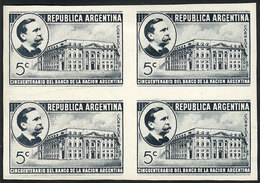 ARGENTINA: GJ.853, 1941 Banco De La Nación Argentina, PROOF In Slate Gray, Imperforate Block Of 4 Printed On Paper Of Gl - Used Stamps