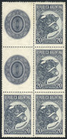 ARGENTINA: GJ.884CZ + 884A, 1942/52 20c. Bull, Block Of 4 Stamps And 2 Labels, Very Nice, Catalog Value US$150+ - Used Stamps