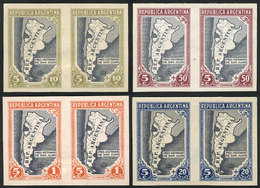 ARGENTINA: GJ.912/5, 1944 Victims Of The San Juan Earthquake, PROOFS In The Adopted Colors, 2 Pairs On Paper With Glazed - Gebruikt