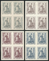 ARGENTINA: GJ.926, 1946 Unknown Soldier, 4 TRIAL COLOR PROOFS In Blocks Of 4 Printed On Paper Glazed On Both Sides (3) O - Used Stamps