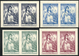 ARGENTINA: GJ.928, 1946 Transmission Of Presidential Power, PROOFS On Paper With Glazed Front, The 4 Known Colors, Pairs - Gebruikt