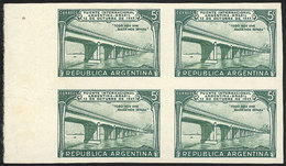 ARGENTINA: GJ.942, 1947 Bridge Argentina-Brazil, PROOF In The Adopted Color, Imperforate Block Of 4 On Unsurfaced Paper, - Gebruikt