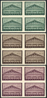 ARGENTINA: GJ.1029, 1954 Stock Exchange 100 Years, PROOFS On Ordinary Paper, BLOCKS OF 4 In The 3 Known Colors, VF Quali - Gebruikt