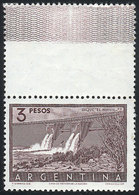 ARGENTINA: GJ.1050CA, 1954/7 3P. El Nihuil Dam, WITH LABEL AT TOP, Very Scarce! - Usados