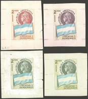 ARGENTINA: GJ.1106, 1958 2P. Transmission Of Presidential Power (flags), 4 Different DIE PROOFS Printed On Paper Of Glaz - Gebruikt