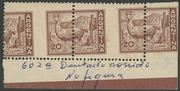 ARGENTINA: GJ.1124, 1959 20c. Llama, Pair With VARIETY: Very Shifted Perforation, Very Attractive! - Usati