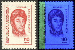 ARGENTINA: GJ.1758B, 110P. San Martín, 90% Of The Stamp Printed On FLUORESCENT UNSURFACED Paper And The Other 10% On Pho - Gebraucht