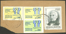 ARGENTINA: GJ.1788, 1977/8 200P. Football World Cup, Pair With VARIETY: YELLOW Color Instead Of Green, Tied On Fragment  - Used Stamps