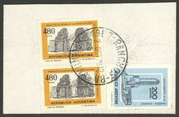 ARGENTINA: GJ.1791N, 480P. Ruins Of San Ignacio, Pair Printed On UV NEUTRAL UNSURFACED PAPER, On A Fragment Used In Ranc - Oblitérés