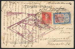 ARGENTINA: GJ.663, Zeppelin 1.80P. With Blue Overprint + 5c. S.Martín Franking A PC Sent By ZEPPELIN From Buenos Aires T - Autres & Non Classés