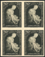 ARGENTINA: GJ.1002, 1951 Eva Perón Foundation (La Pieta, Michelangelo), PROOF In The Adopted Color, Imperforate Block Of - Otros & Sin Clasificación