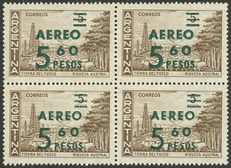 ARGENTINA: RARE VARIETY: GJ.1240, Block Of 4, The Top Stamps With Normal Overprint, And The Bottom Stamps With THIN OVER - Autres & Non Classés
