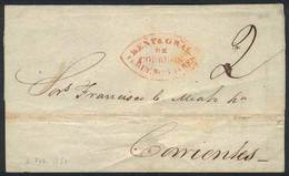 ARGENTINA: "Folded Cover Dated 2/FE/1851, Sent To Corrientes, With Red Double Ogive "Renta Gral. De Correos De Buenos Ay - Préphilatélie