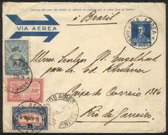 ARGENTINA: 6/MAR/1928 Buenos Aires - Rio De Janeiro, Airmail 12c. Stationery Envelope + Additional Postage (total 1.57P. - Prefilatelia