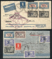 ARGENTINA: 2 Covers Flown By ZEPPELIN In 1930 To Paris And New York With Nice Postages Of Stamps With Green And Blue Ove - Voorfilatelie