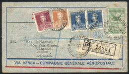 ARGENTINA: 28/AU/1930 Puerto La Plata - England, Registered Airmail Cover Carried By C.G.A., With Transit Backstamp Of P - Préphilatélie