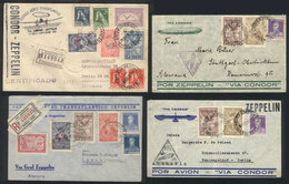 ARGENTINA: 4 Covers Flown By ZEPPELIN To Germany In 1932 And 1934, Nice Postages, With Special Handstamps Of The Flights - Préphilatélie