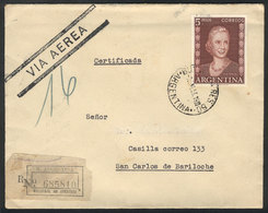 ARGENTINA: Registered Cover Sent From Buenos Aires To Bariloche On 3/JA/1953, Franked With 5P. Of Eva Perón Issue, VF Qu - Préphilatélie