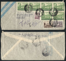 ARGENTINA: Airmail Cover Sent To Italy On 30/JUN/1959 With High Postage Of 64.20P. (including Block Of 4 + Pair Of 10P.  - Voorfilatelie