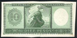 ARGENTINA: Die Proof Of Back Side Of A Banknote Of 10P. (circa 1950), Printed On Green Color On Thick Paper With Glazed  - Manuscritos