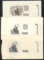 ARGENTINA: Circa 1985, 3 Proofs Of Partial Engravings For The New Banknotes Of 50 Australes (2 Different) And 500 Austra - Argentinië