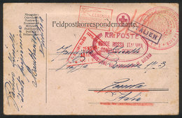 AUSTRIA: Card Sent By An Italian Prisoner Of War To Genova On 12/FE/1916, With A Number Of Censor Marks, Red Cross, Etc. - Covers & Documents