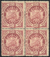 BOLIVIA: Sc.45, 1894 Coat Of Arms 50c., MNH Block Of 4, Tiny Defect (light Crease), Excellent Appearance! - Bolivie