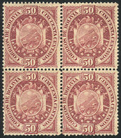 BOLIVIA: Sc.45, 1894 Coat Of Arms 50c., MNH Block Of 4, Tiny Defect (light Crease), Excellent Appearance! - Bolivia