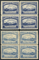 BOLIVIA: Sc.114, 1916 5c. Illimani, Block Of 4 With Variety: OFFSET IMPRESSION ON BACK, Very Nice! - Bolivia
