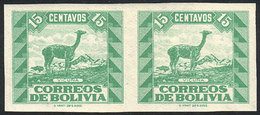 BOLIVIA: Sc.255, 1939 15c. Llama, IMPERFORATE PAIR, Mint Lightly Hinged, Very Fine Quality! - Bolivia