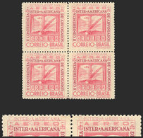 BRAZIL: RHM.A-51C, 1943 Interamerican Congress Of LAWYERS, Block Of 4 With DOUBLE IMPRESSION Of Lilac Color Variety, Fan - Altri & Non Classificati