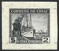 CHILE: Yvert 176, 1938/50 2P. Merchant Navy (ships), DIE PROOF In Black, VF Quality, Rare! - Chile