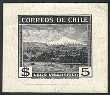 CHILE: Yvert 177, 1938/50 5P. Villarrica Lake (ship, Volcano), DIE PROOF In Black, VF Quality, Rare! - Cile