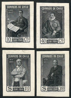 CHILE: Yvert 180/182 + 184, 1941 Santiago 4th Centenary, DIE PROOFS In Black Of The Values 10c., 40c., 1.10P And 3.60P., - Chile