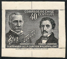 CHILE: Yvert 218, 1947 National Anthem, DIE PROOF In Black Printed On Thick Paper With Glazed Front, VF Quality, Rare! - Chile