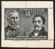 CHILE: Yvert 218, 1947 National Anthem, DIE PROOF In Black Printed On Thick Paper With Glazed Front, VF Quality, Rare! - Cile