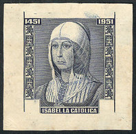 CHILE: Yvert 230, 1952 Isabella Of Castile, DIE PROOF In Indigo Blue, Without The Top Cartouche Or Face Value, Printed O - Chili