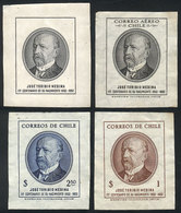 CHILE: Yvert 238/9, 1953 José Toribio Medina, DIE PROOFS Of Both Values In The Issued Colors + Another One In Black (wit - Chile